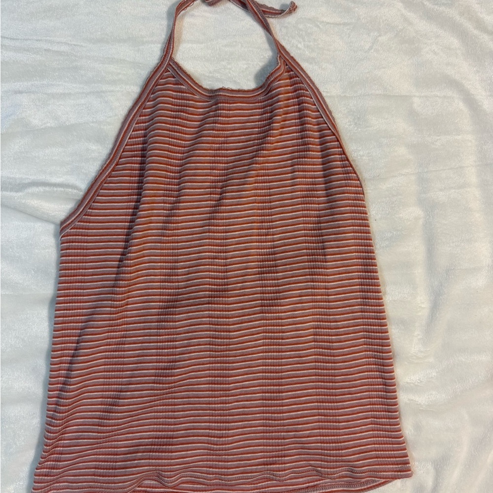 Orange, Pink, and White Striped Halter Top